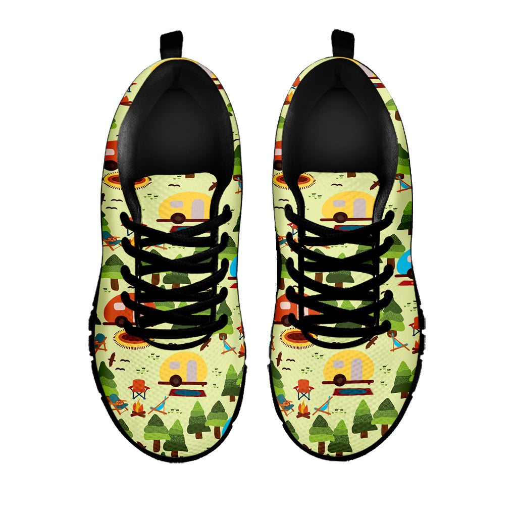 Camping Picnic Pattern Print Black Sneakers