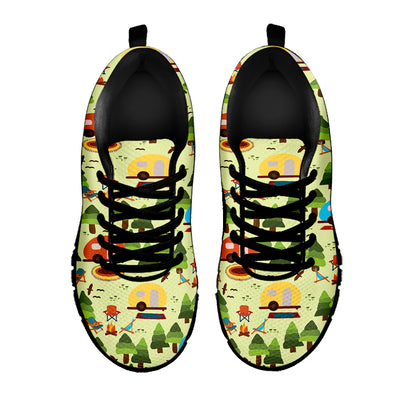 Camping Picnic Pattern Print Black Sneakers