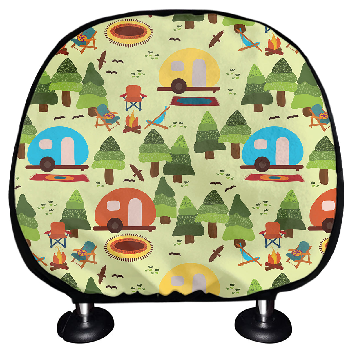 Camping Picnic Pattern Print Car Headrest Covers