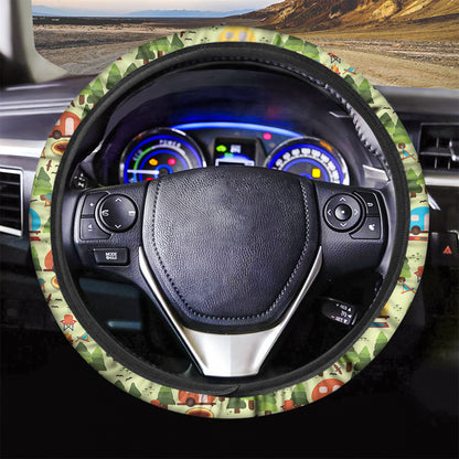 Camping Picnic Pattern Print Car Steering Wheel Cover