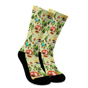 Camping Picnic Pattern Print Crew Socks