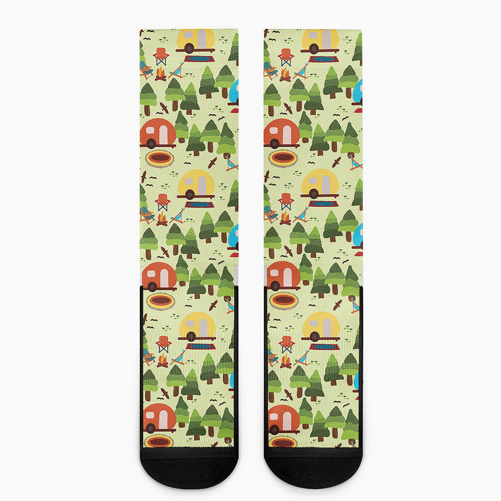 Camping Picnic Pattern Print Crew Socks