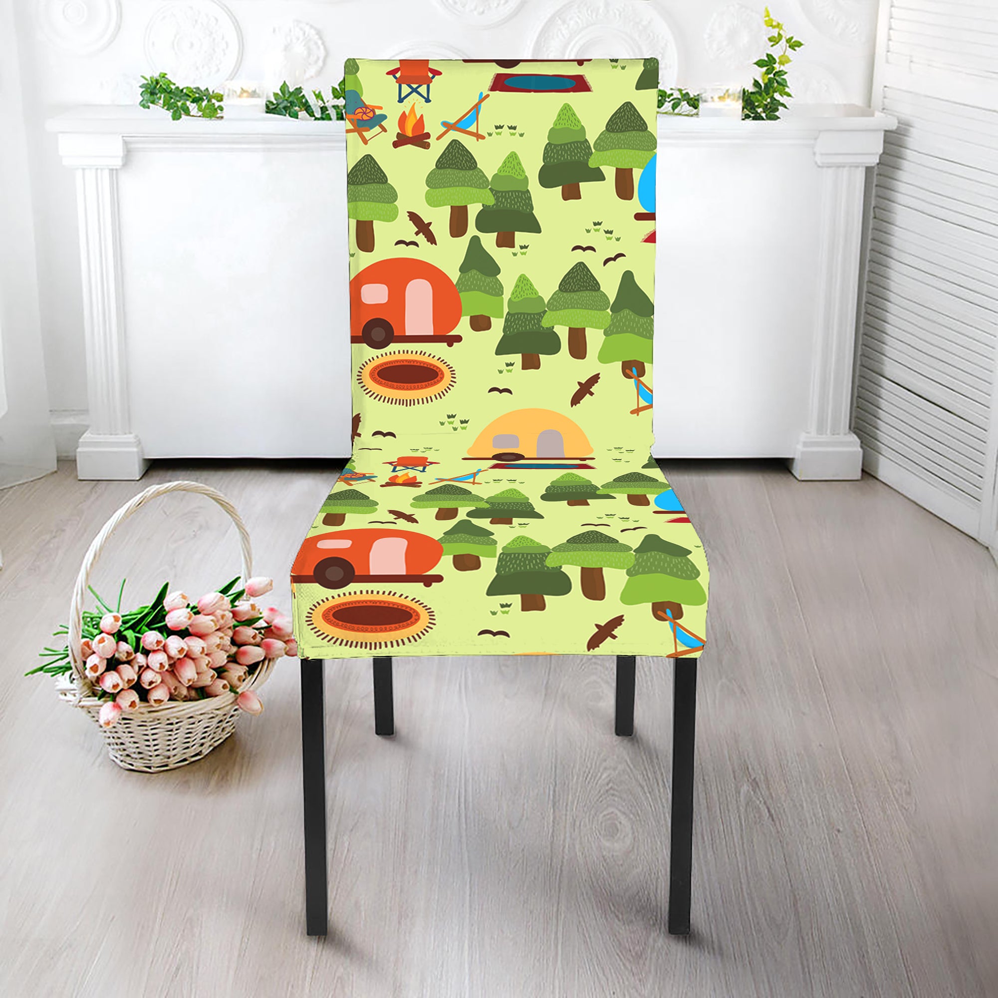 Camping Picnic Pattern Print Dining Chair Slipcover