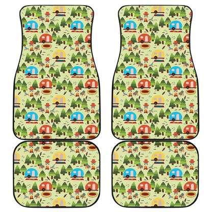 Camping Picnic Pattern Print Front and Back Car Floor Mats