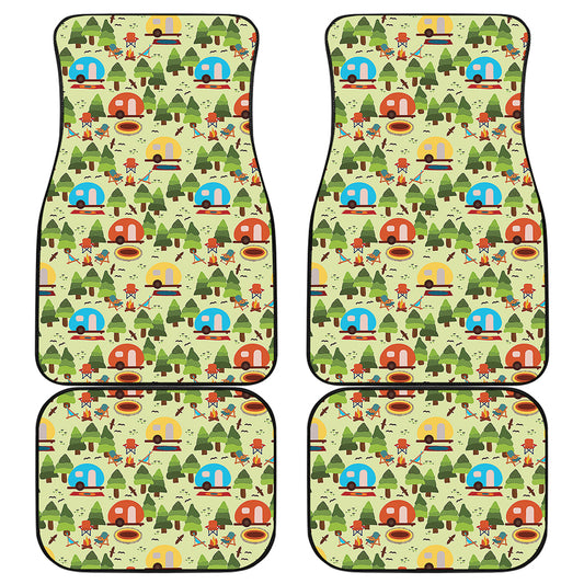 Camping Picnic Pattern Print Front and Back Car Floor Mats