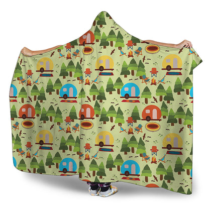 Camping Picnic Pattern Print Hooded Blanket
