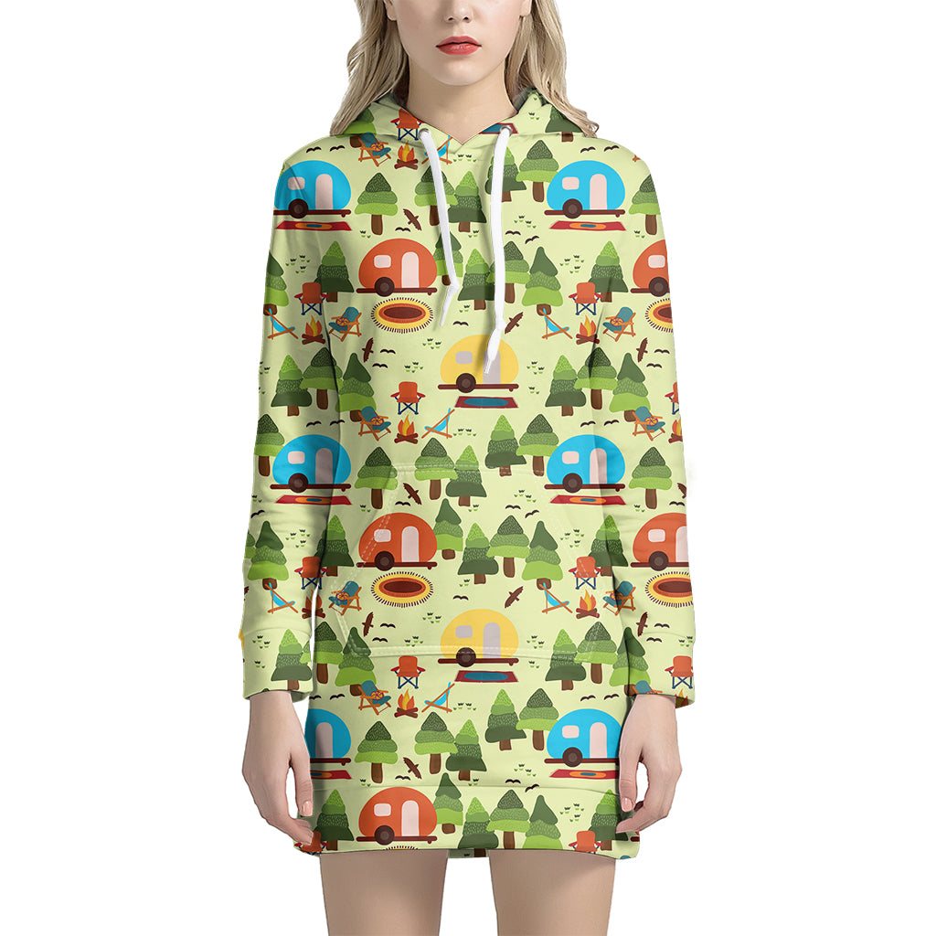 Camping Picnic Pattern Print Hoodie Dress