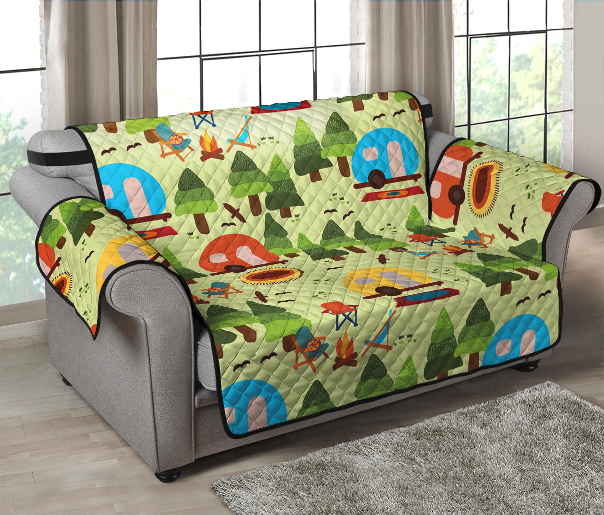 Camping Picnic Pattern Print Loveseat Protector