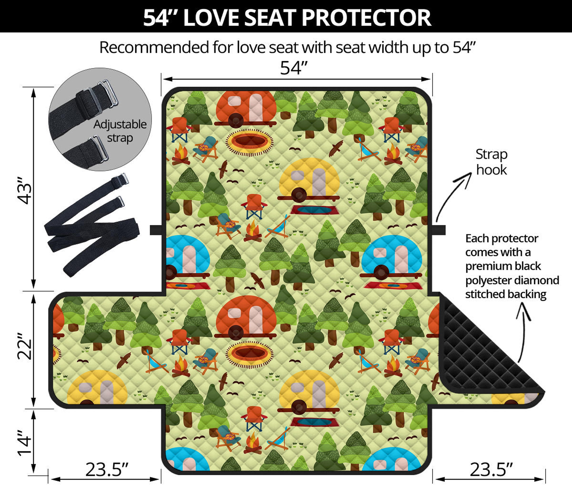 Camping Picnic Pattern Print Loveseat Protector