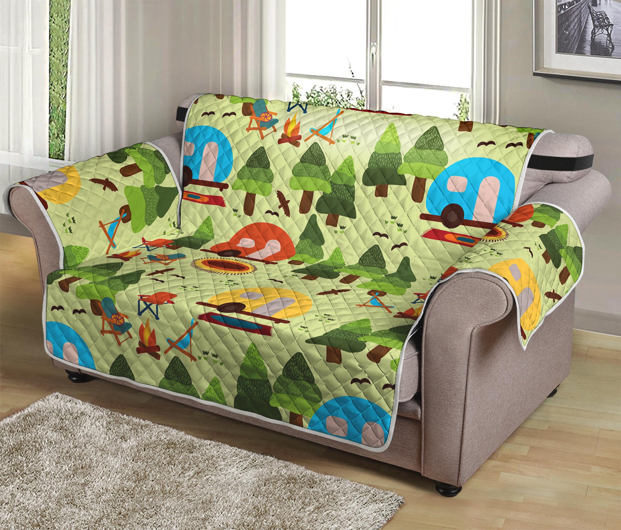 Camping Picnic Pattern Print Loveseat Protector