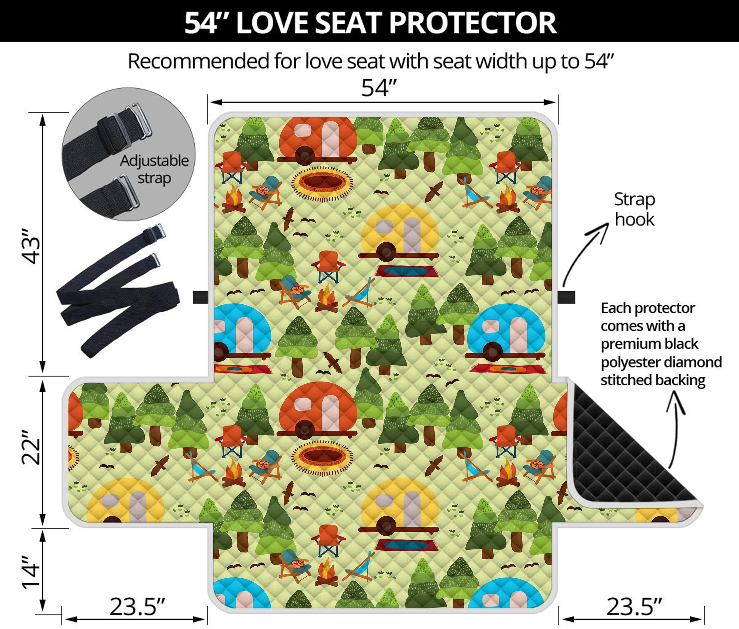 Camping Picnic Pattern Print Loveseat Protector