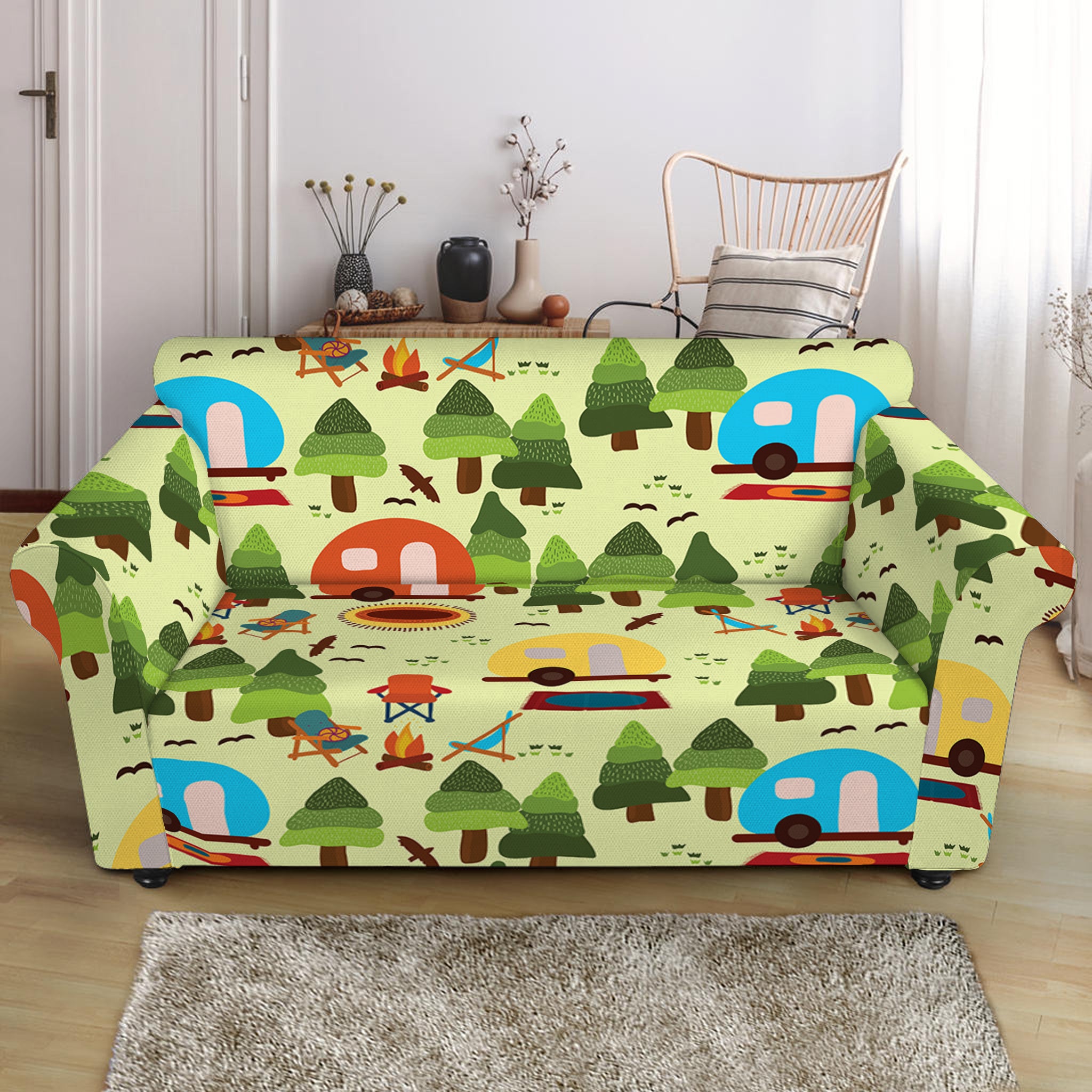 Camping Picnic Pattern Print Loveseat Slipcover