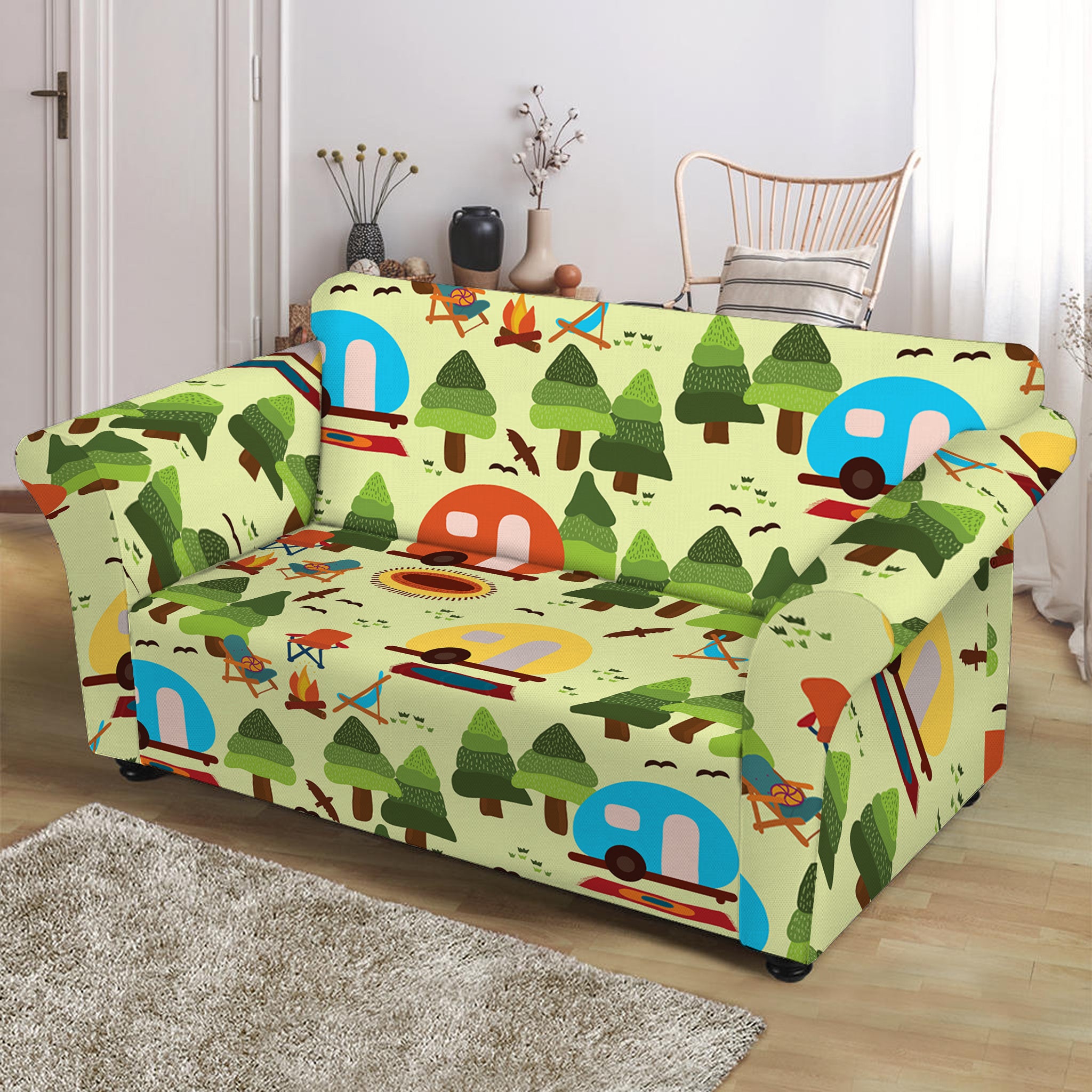 Camping Picnic Pattern Print Loveseat Slipcover