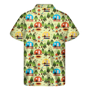 Camping Picnic Pattern Print Men's Short Sleeve Shirt
