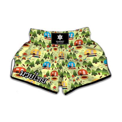 Camping Picnic Pattern Print Muay Thai Boxing Shorts