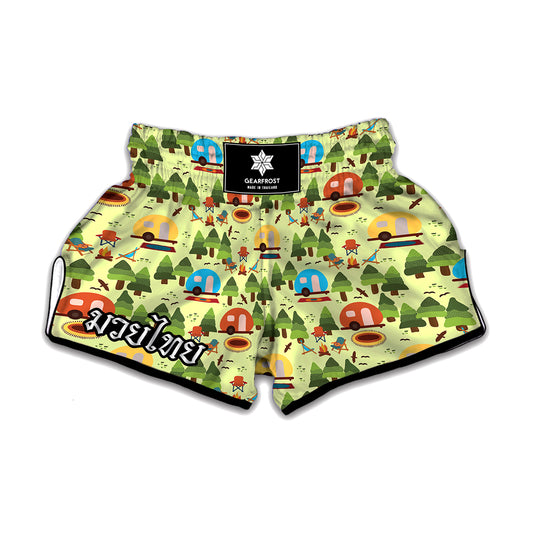Camping Picnic Pattern Print Muay Thai Boxing Shorts