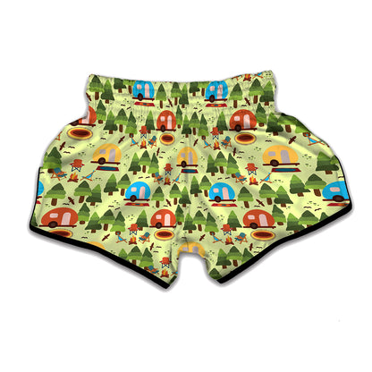 Camping Picnic Pattern Print Muay Thai Boxing Shorts