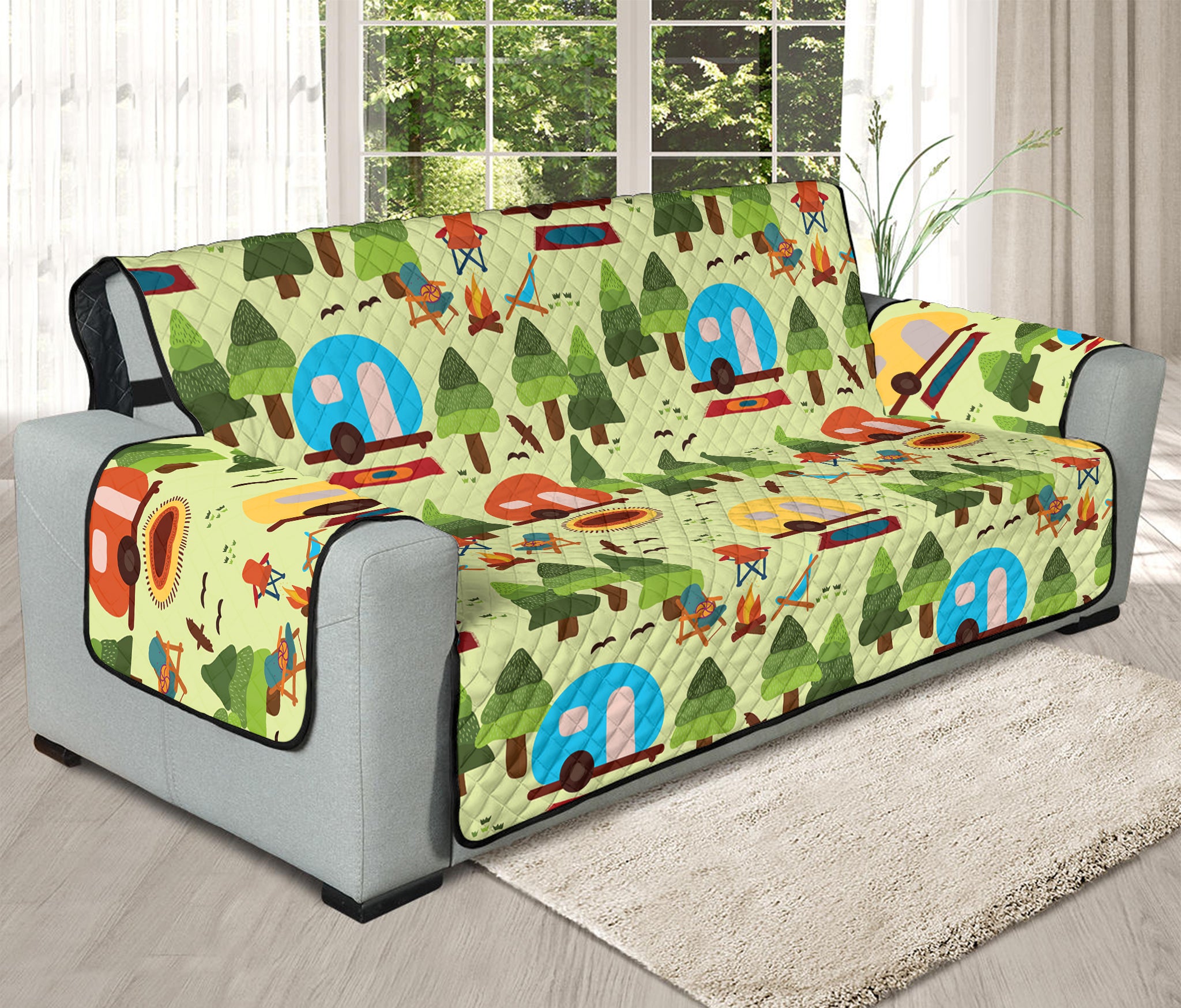 Camping Picnic Pattern Print Oversized Sofa Protector