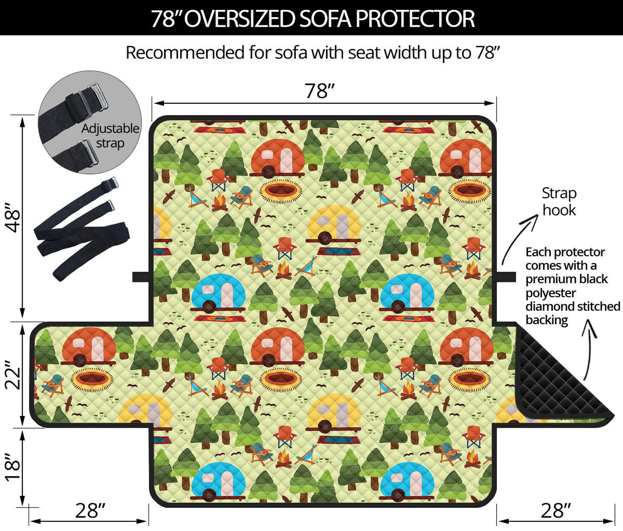 Camping Picnic Pattern Print Oversized Sofa Protector