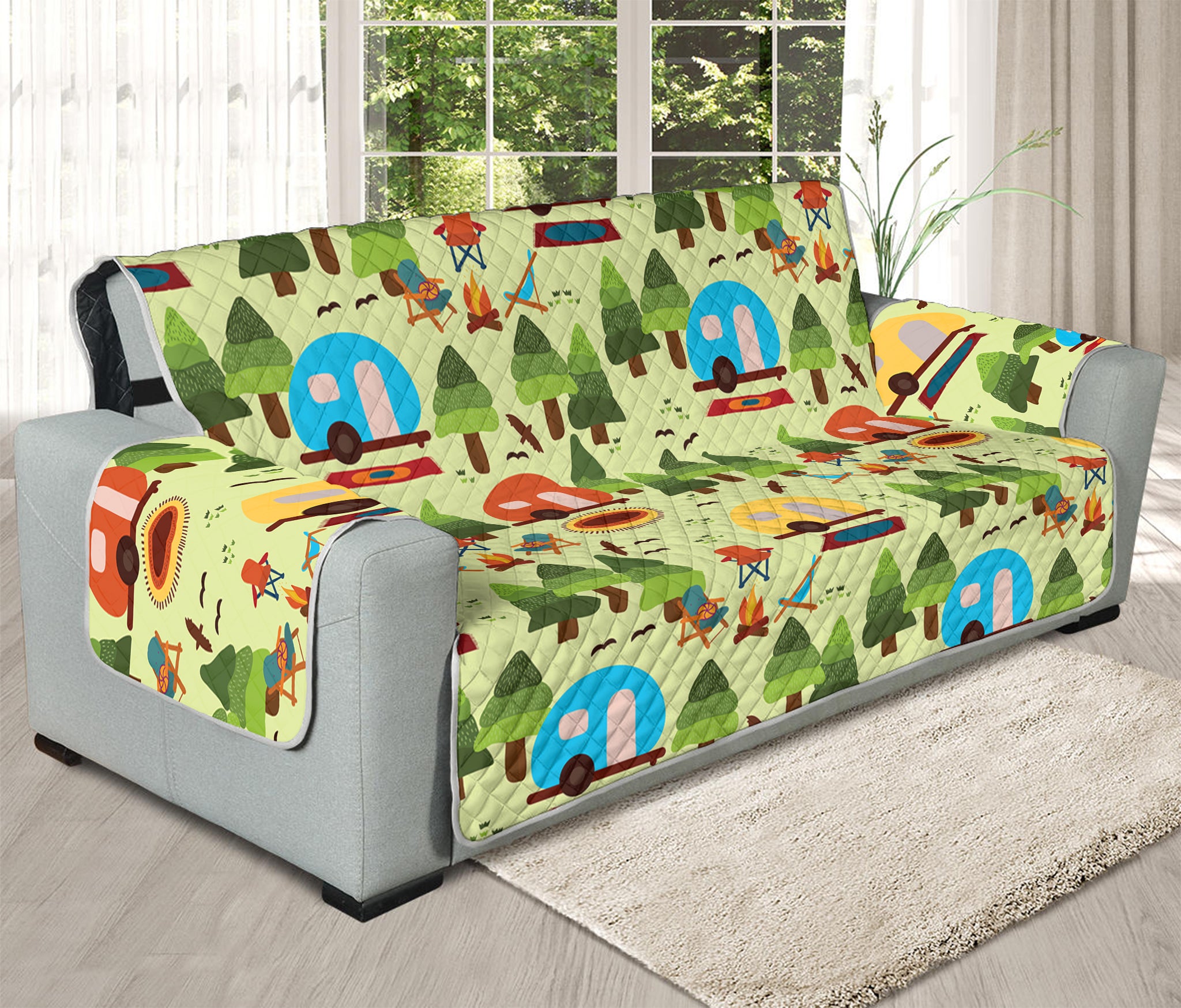 Camping Picnic Pattern Print Oversized Sofa Protector