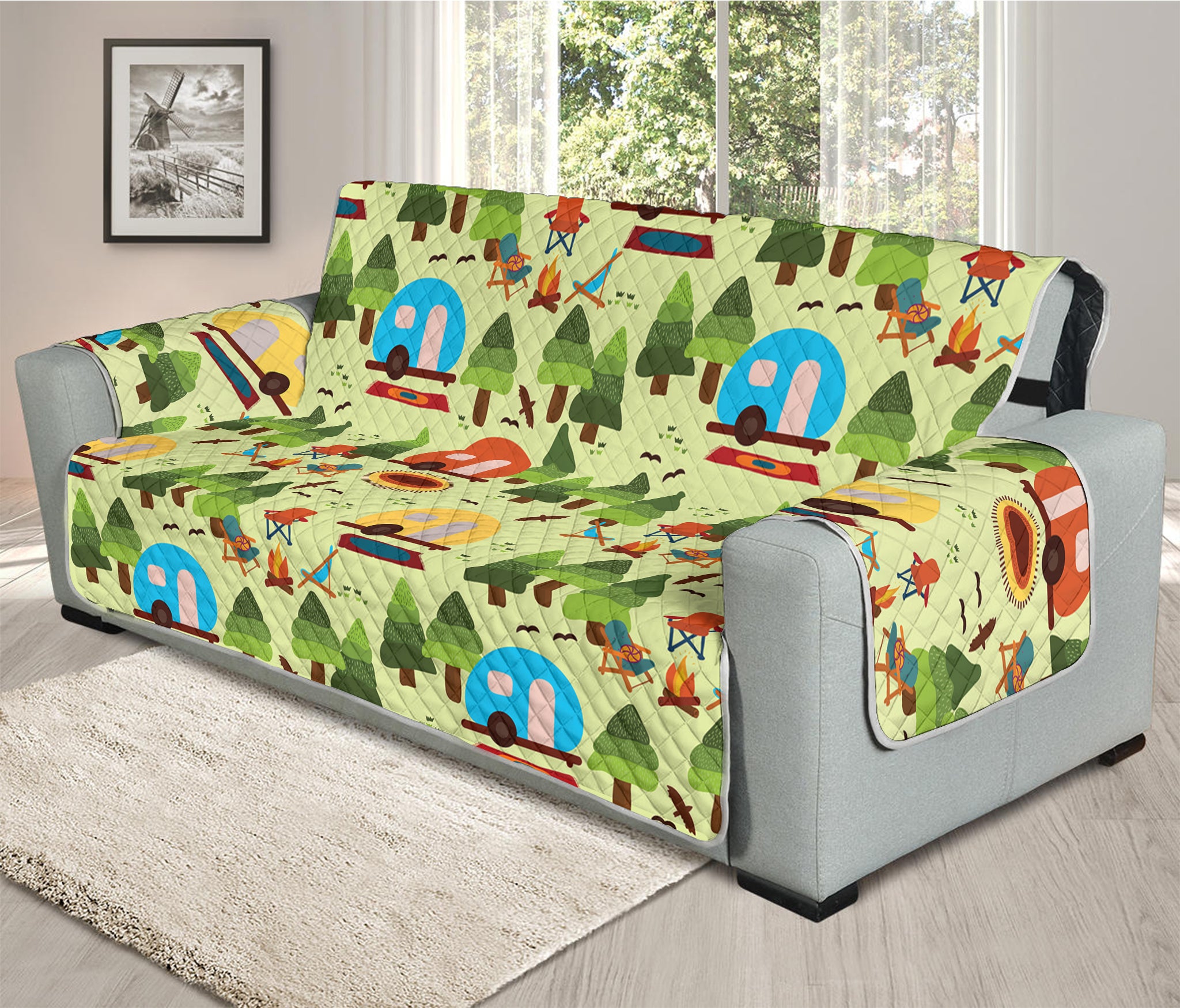 Camping Picnic Pattern Print Oversized Sofa Protector