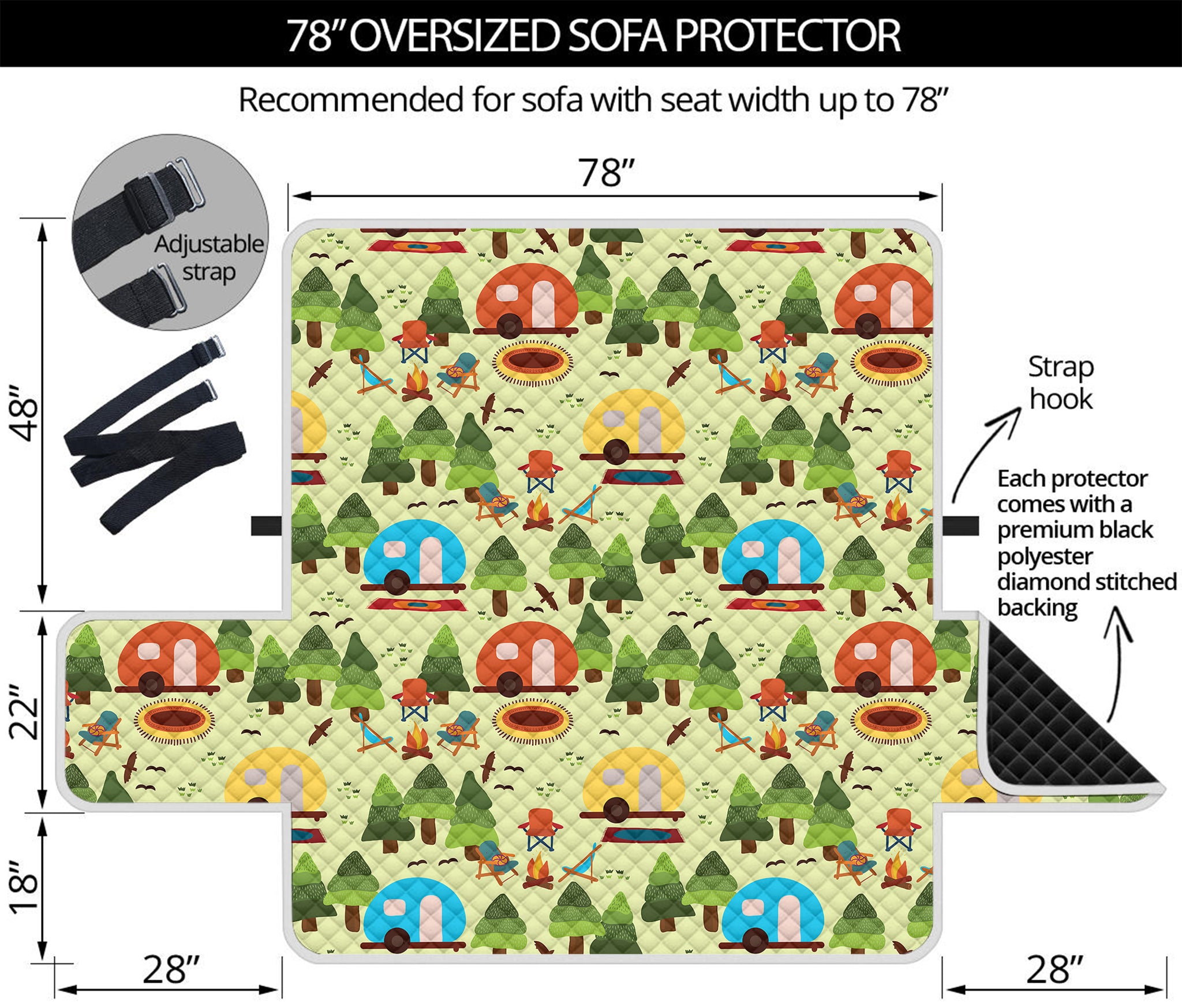 Camping Picnic Pattern Print Oversized Sofa Protector