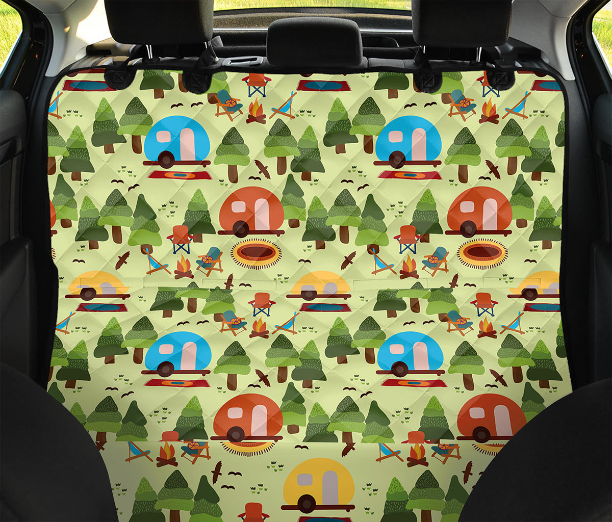 Camping Picnic Pattern Print Pet Car Back Seat Cover