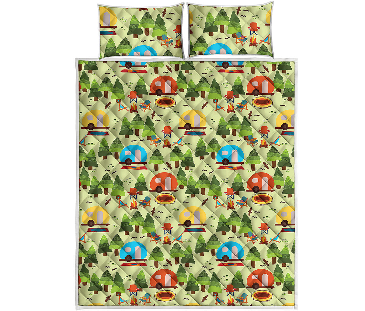 Camping Picnic Pattern Print Quilt Bed Set