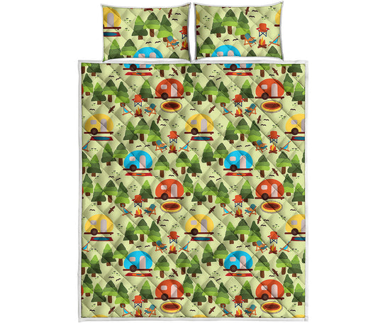 Camping Picnic Pattern Print Quilt Bed Set