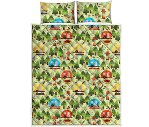 Camping Picnic Pattern Print Quilt Bed Set