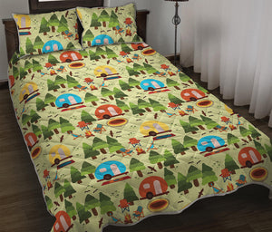 Camping Picnic Pattern Print Quilt Bed Set