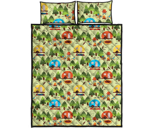 Camping Picnic Pattern Print Quilt Bed Set