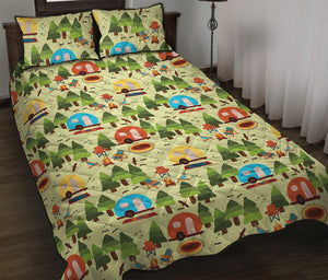 Camping Picnic Pattern Print Quilt Bed Set