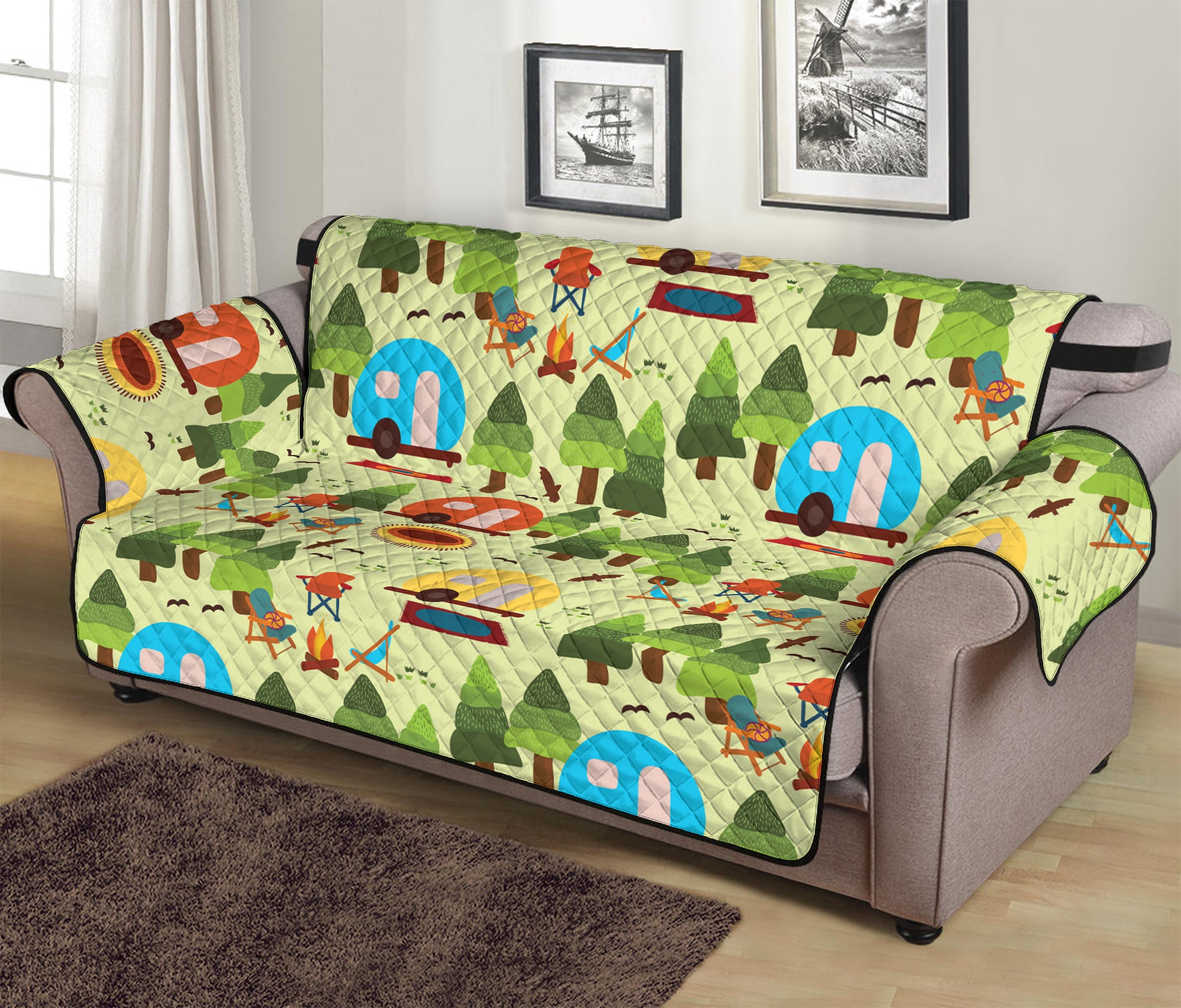 Camping Picnic Pattern Print Sofa Protector