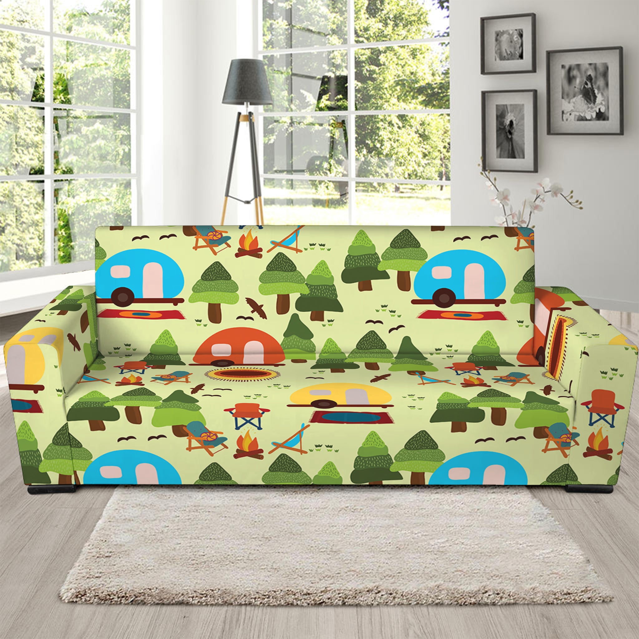 Camping Picnic Pattern Print Sofa Slipcover