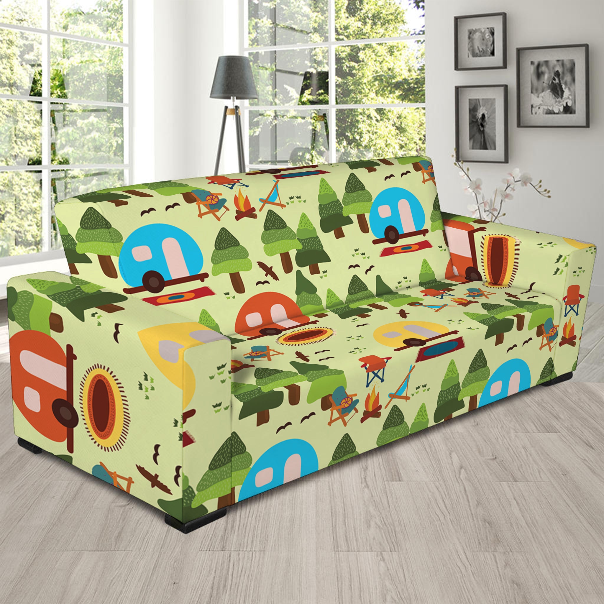 Camping Picnic Pattern Print Sofa Slipcover