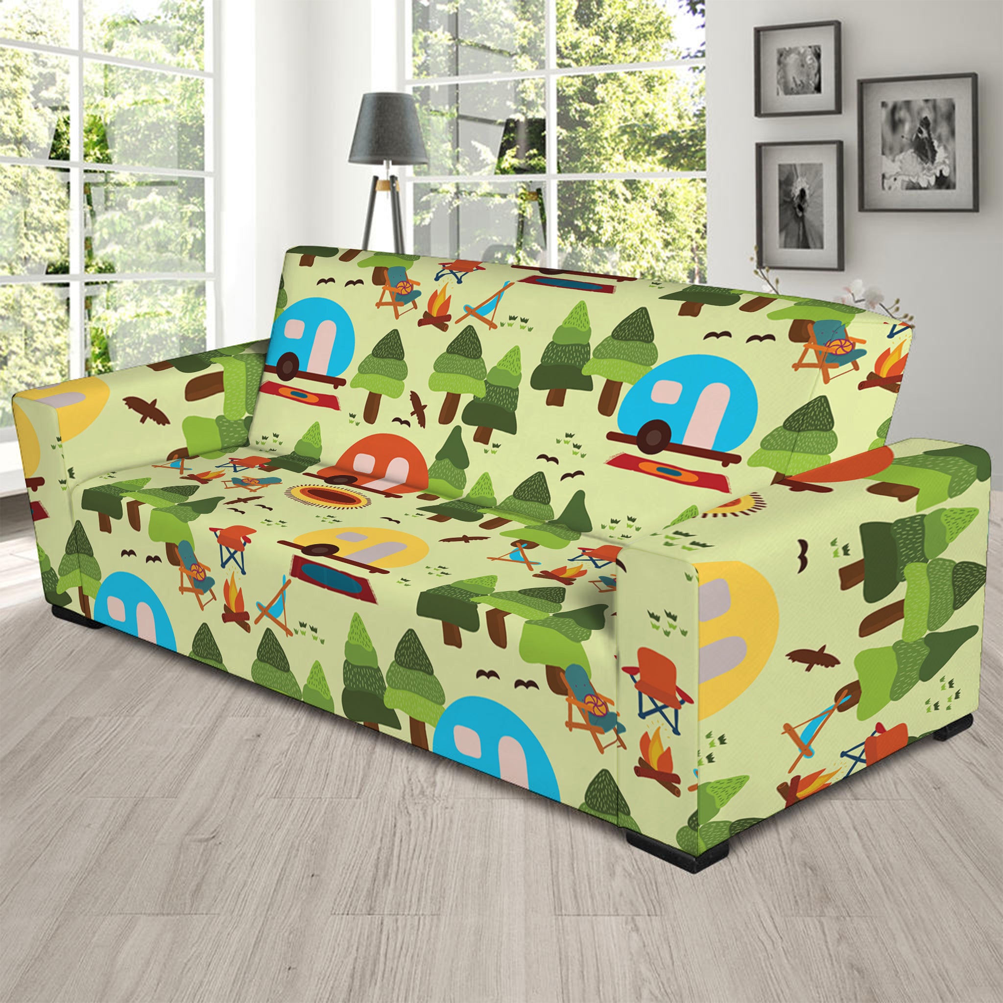 Camping Picnic Pattern Print Sofa Slipcover