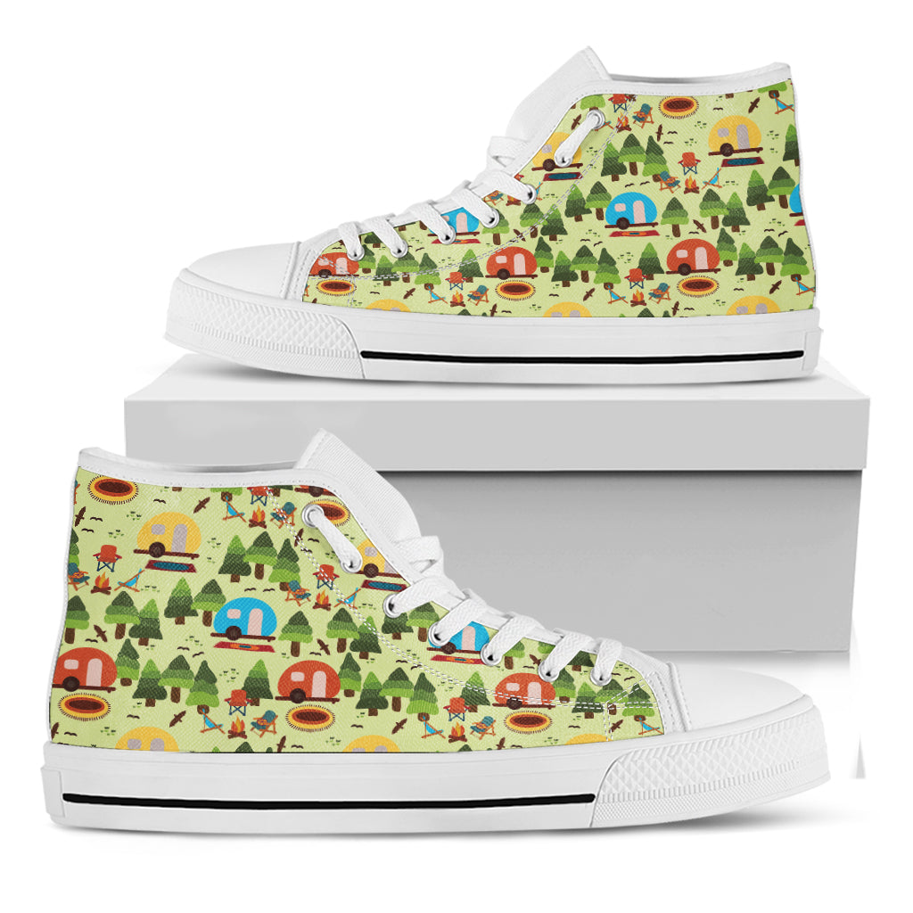 Camping Picnic Pattern Print White High Top Shoes