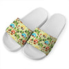 Camping Picnic Pattern Print White Slide Sandals