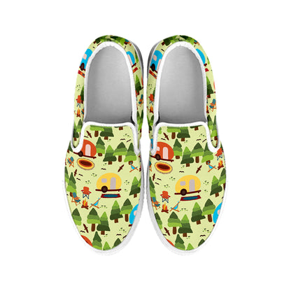 Camping Picnic Pattern Print White Slip On Shoes