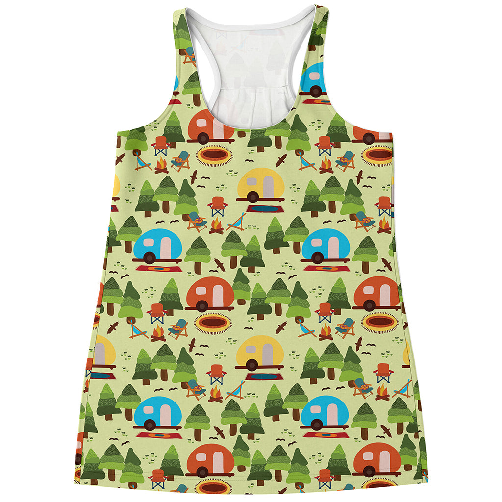 Camping Picnic Pattern Print Women's Racerback Tank Top