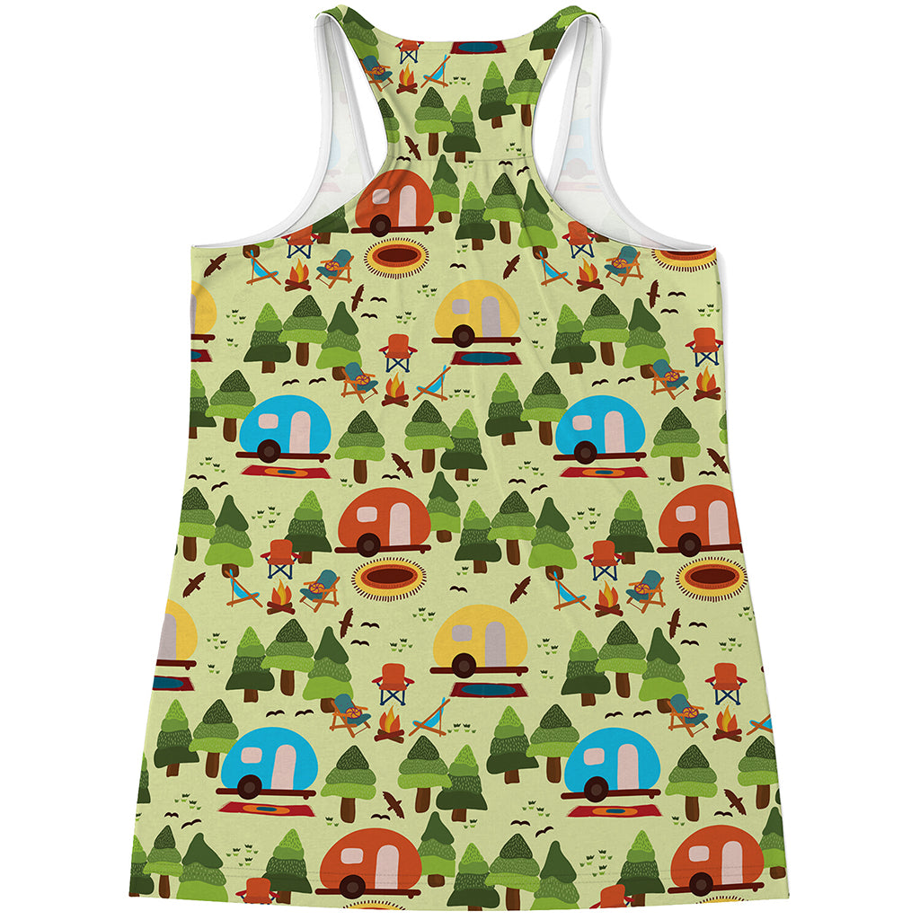 Camping Picnic Pattern Print Women's Racerback Tank Top