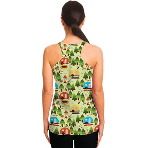 Camping Picnic Pattern Print Women's Racerback Tank Top