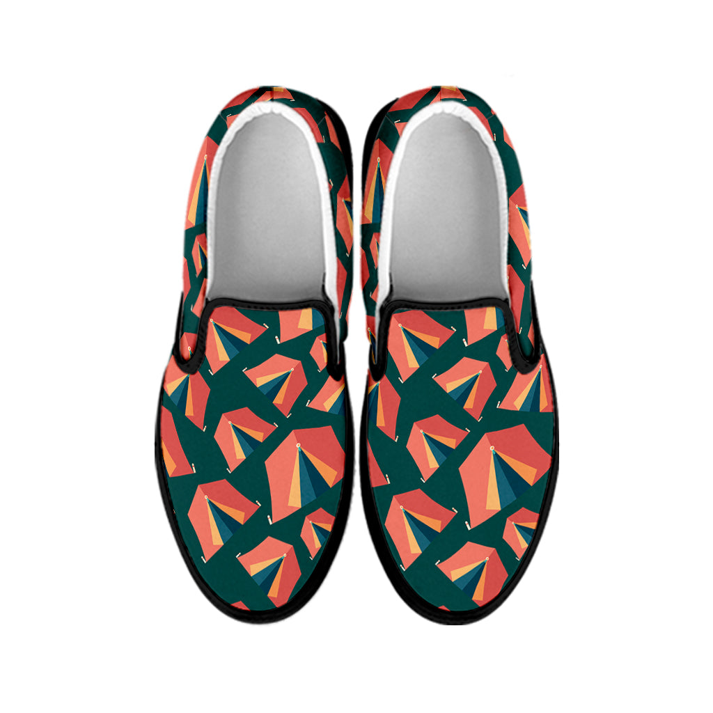 Camping Tent Pattern Print Black Slip On Shoes