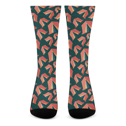 Camping Tent Pattern Print Crew Socks