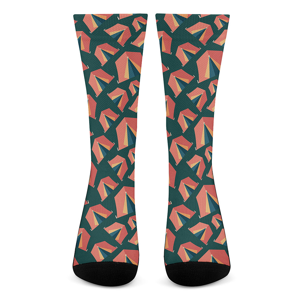 Camping Tent Pattern Print Crew Socks