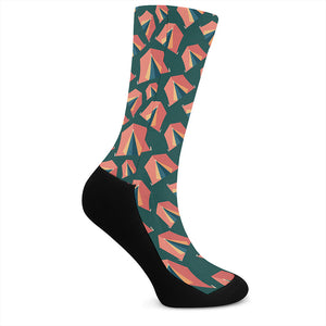 Camping Tent Pattern Print Crew Socks