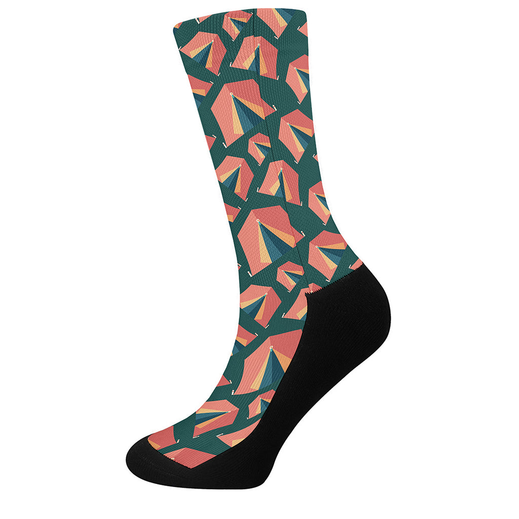 Camping Tent Pattern Print Crew Socks