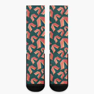 Camping Tent Pattern Print Crew Socks