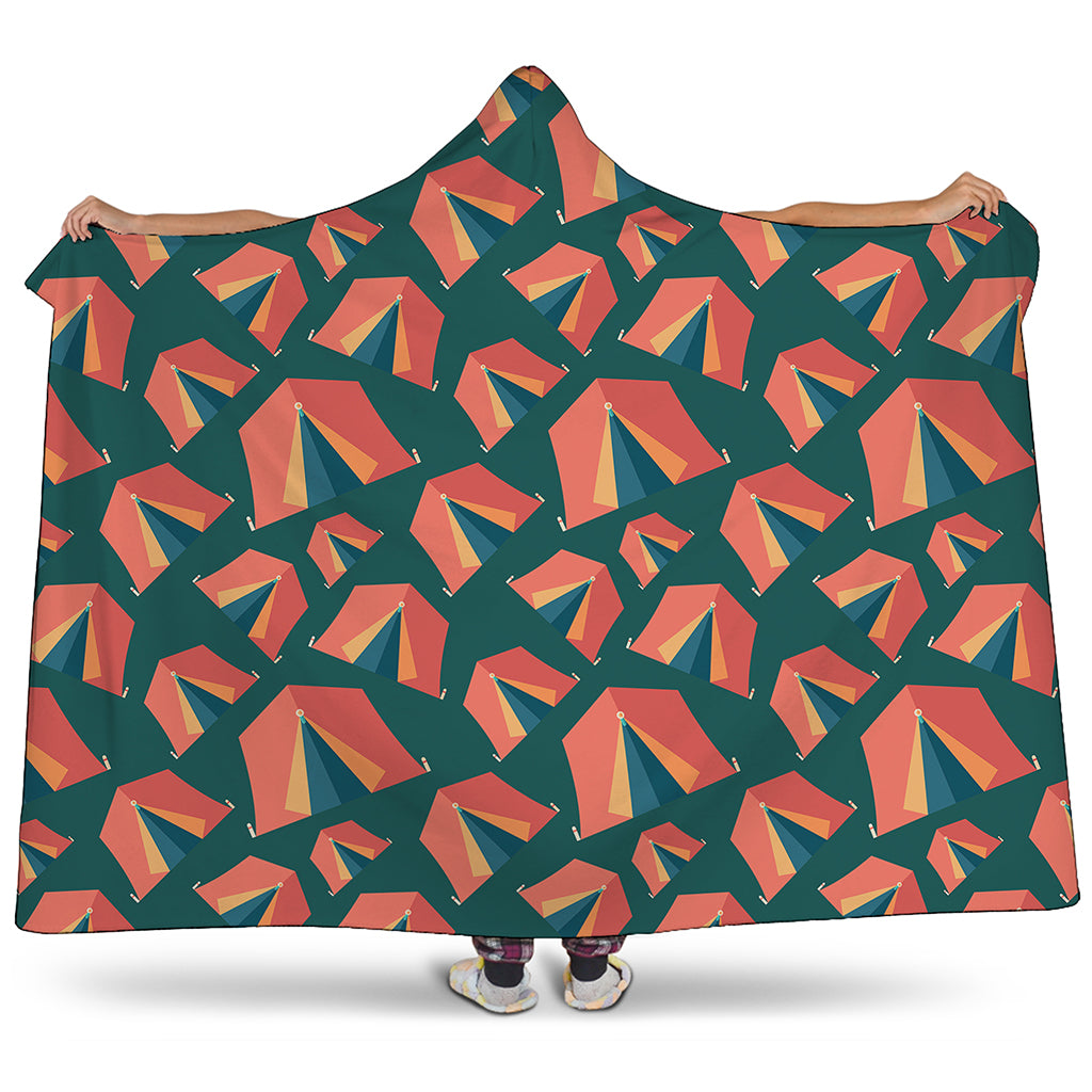 Camping Tent Pattern Print Hooded Blanket